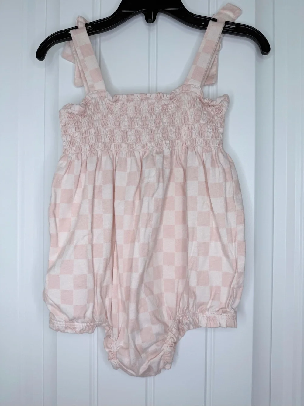 Infant Girl Baby Gap Pink Check Smocked Top Romper Shortall 100% Cotton 18-24m